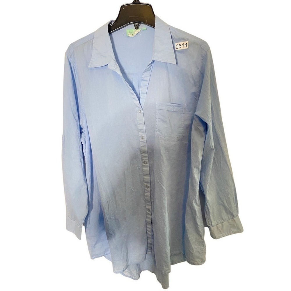True‎ Destinations Button-Up Shirt Womens XL Blue Long Sleeve Collared Pocket